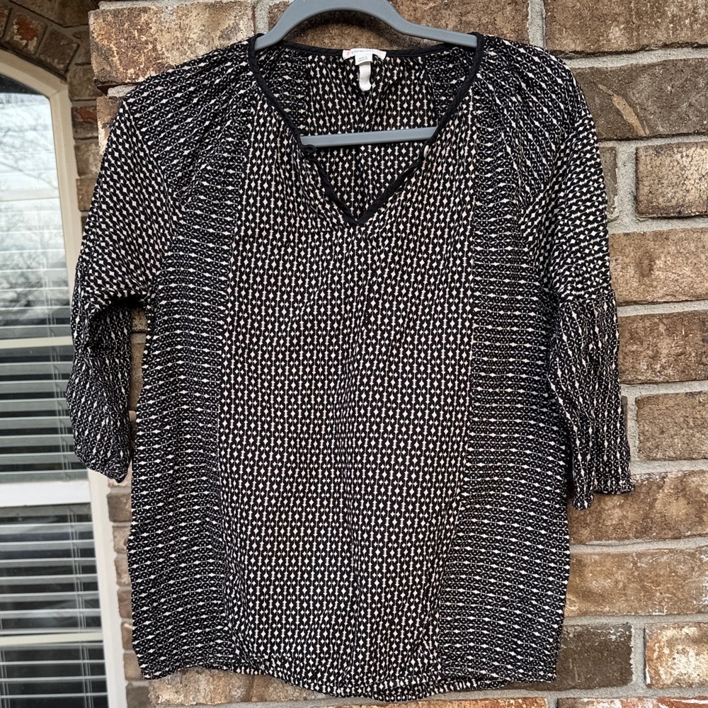 Crewcuts Black and Tan V-Neck Mixed Print Girls Blouse size 16